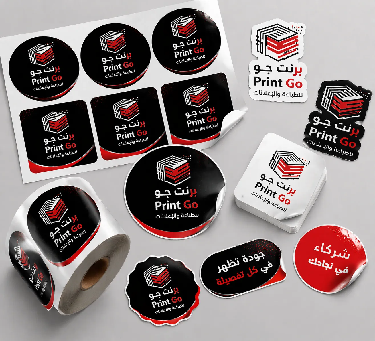 استكرات جميع الاشكال والمقاسات في مطابع برنت جو افضل مطابع الرياض